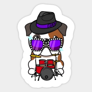 Cute English Bulldog jamming on the drums Sticker